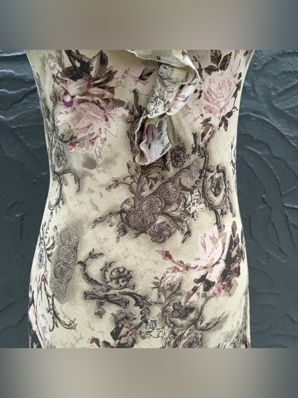 Vintage Silk Grunge Fairycore Ruffle Neckline Silk Bias Cut Midi Dress Medium - Picture 3 of 8